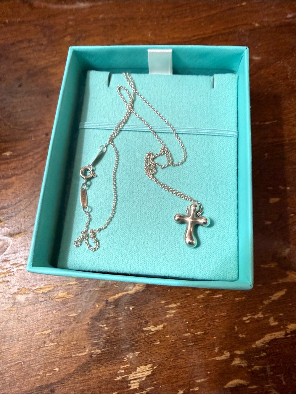 Tiffany & Co. Silver Cross Pendant Necklace - Turquoise Box